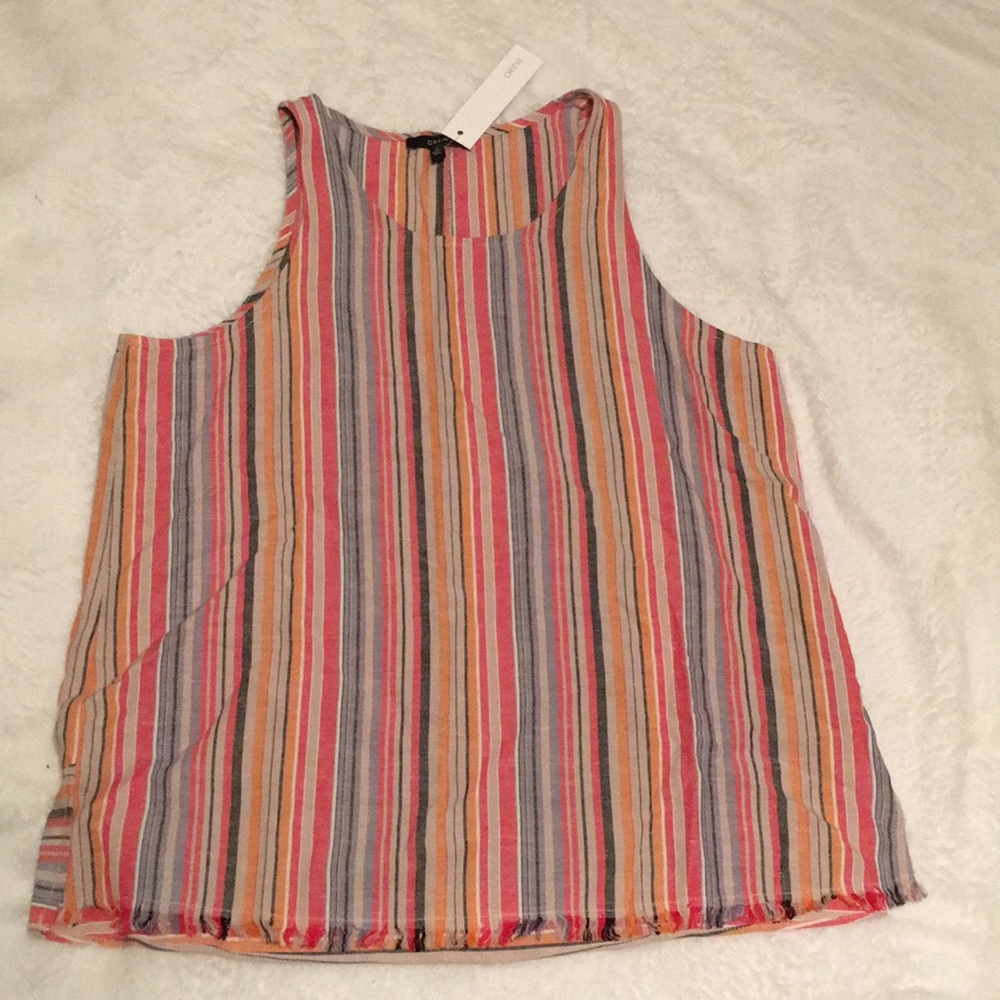DREW Red Rainbow strips fringe hem top